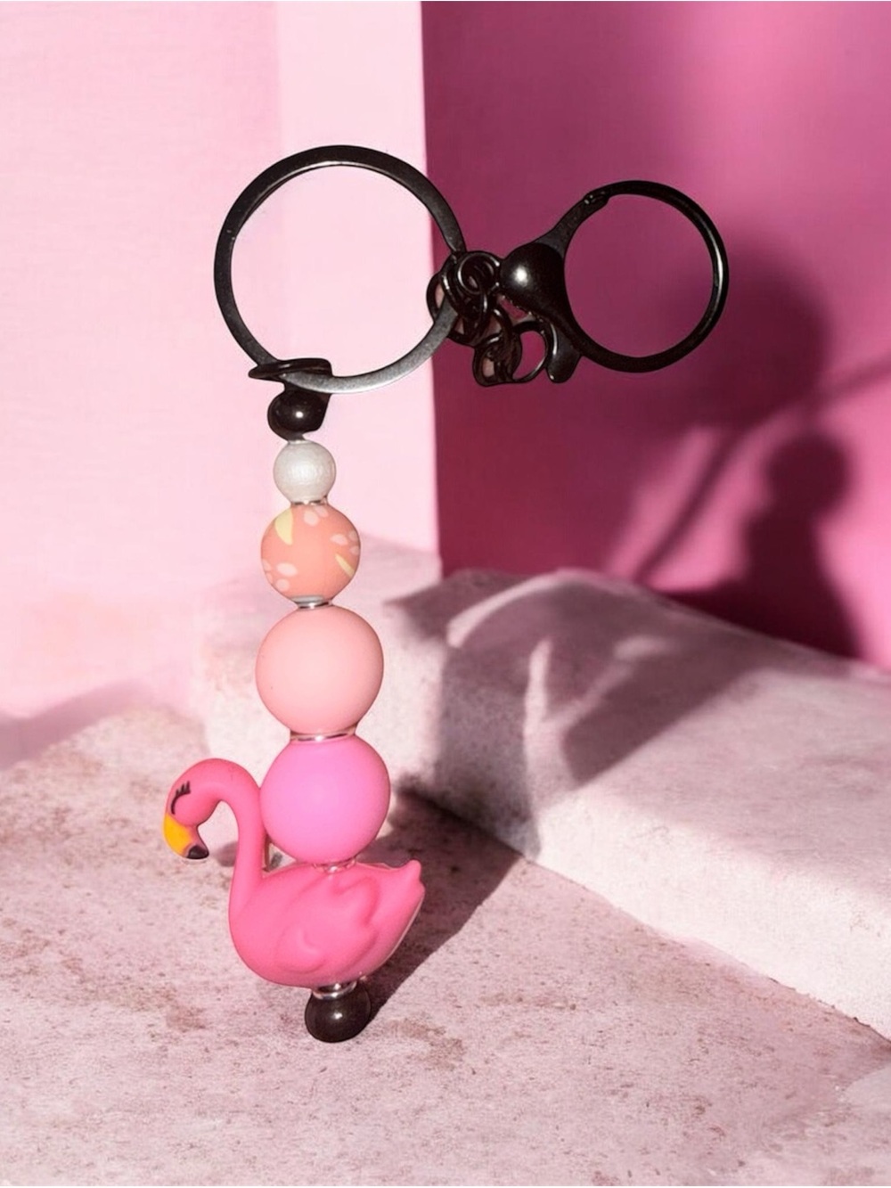 Pink Flamingo Beaded Keychain “Get Your Pink Back”